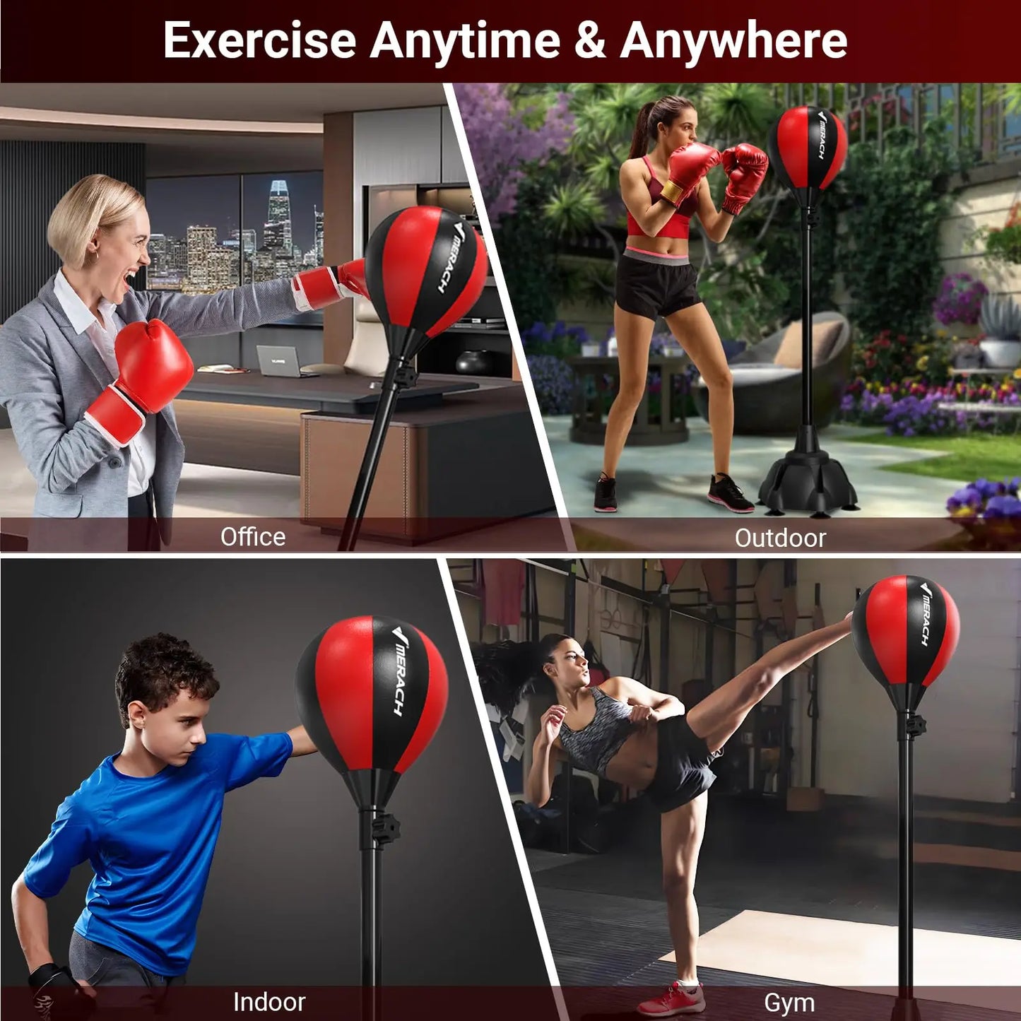 MERACH Punching Bag with Stand Punching Bag for Adults & Teens Adjustable Height Boxing Bag for Stress Relief & Fitness Home Gym